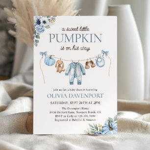 Little Pumpkin Herfst Blue Floral Boy Baby shower Kaart