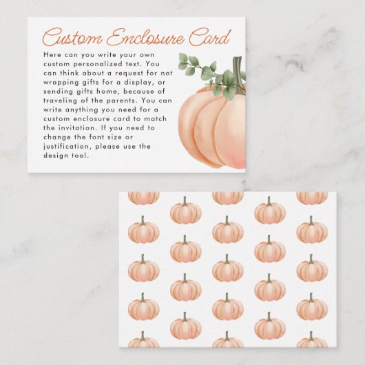 Little Pumpkin Herfst Custom Baby shower Informatiekaartje (Voorkant / Achterkant)