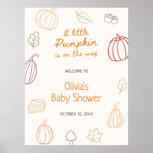 Little Pumpkin Herfst Doodle Baby shower Welkom Poster (Voorkant)