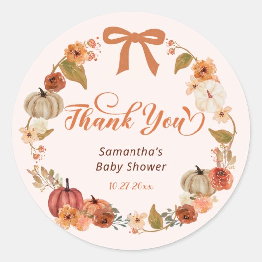 Little Pumpkin Herfst Floral Baby shower Dank u Ronde Sticker (Voorkant)