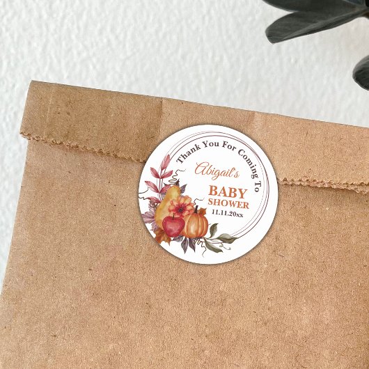 Little Pumpkin Herfst Floral Baby shower Dank u Ronde Sticker