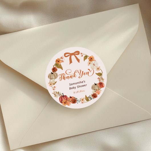 Little Pumpkin Herfst Floral Baby shower Dank u Ronde Sticker