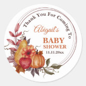 Little Pumpkin Herfst Floral Baby shower Dank u Ronde Sticker (Voorkant)