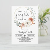 Little Pumpkin Herfst Floral Baby shower Invitatio Kaart (Staand voorkant)