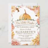 Little PUMPKIN Herfst Floral Birthday Party Invita Kaart (Voorkant)