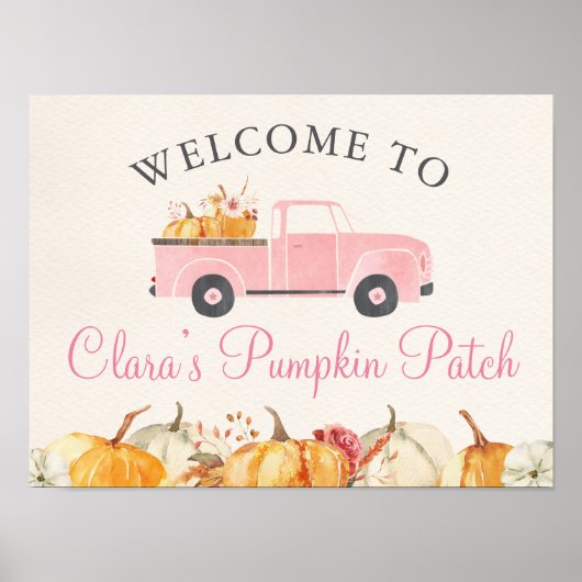 Little Pumpkin Herfst Floral Girl Birthday Welcome Poster (Voorkant)