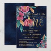 Little Pumpkin Herfst Gold Floral 1e verjaardag Kaart (Voorkant / Achterkant)