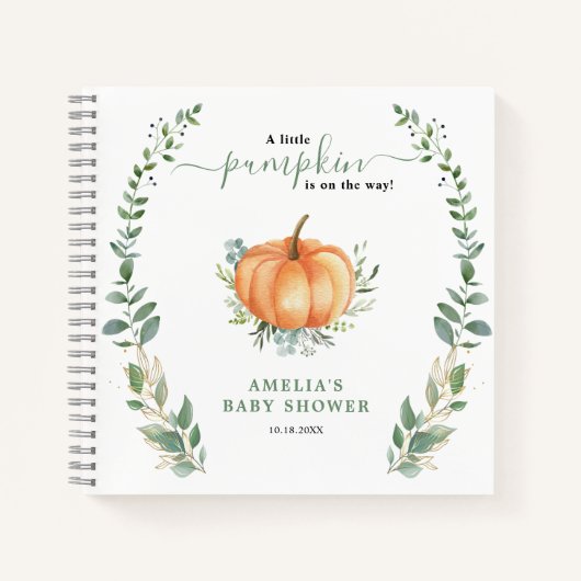 Little Pumpkin Herfst Greenery Baby shower Gastenb Notitieboek (Voorkant)