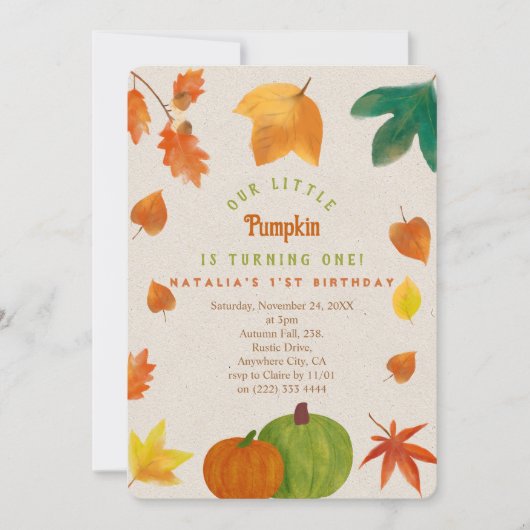 Little Pumpkin Herfst Herfst 1e verjaardag Uitnodi Kaart (Voorkant)