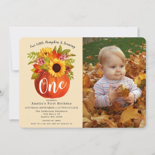 Little Pumpkin Herfst Herfst Eerste Verjaardag Fot Kaart (Voorkant)