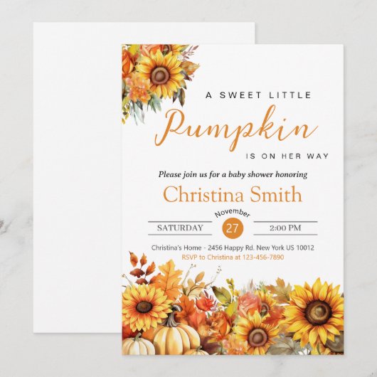 Little Pumpkin Herfst Herfst Zonnebloem Baby showe Kaart (Voorkant / Achterkant)