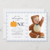 Little Pumpkin Herfst Pastel Blue 1st Birthday Fot Kaart (Voorkant)