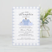 Little Pumpkin Herfst Pastel Blue Bow Baby shower Kaart (Staand voorkant)