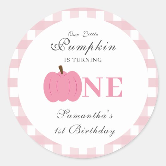 Little Pumpkin Herfst Pastel Pink eerste verjaarda Ronde Sticker (Voorkant)