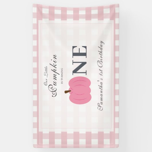 Little Pumpkin Herfst Pastel Pink eerste verjaarda Spandoek (Verticaal)
