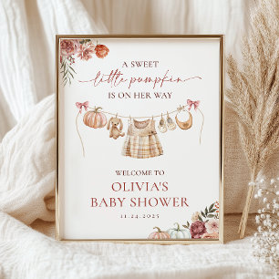 Little Pumpkin Herfst Pink Girl Baby shower Welkom Poster
