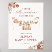 Little Pumpkin Herfst Pink Girl Baby shower Welkom Poster (Voorkant)