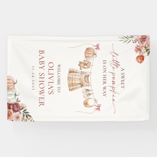 Little Pumpkin Herfst Pink Girl Baby shower Welkom Spandoek (Horizontaal)