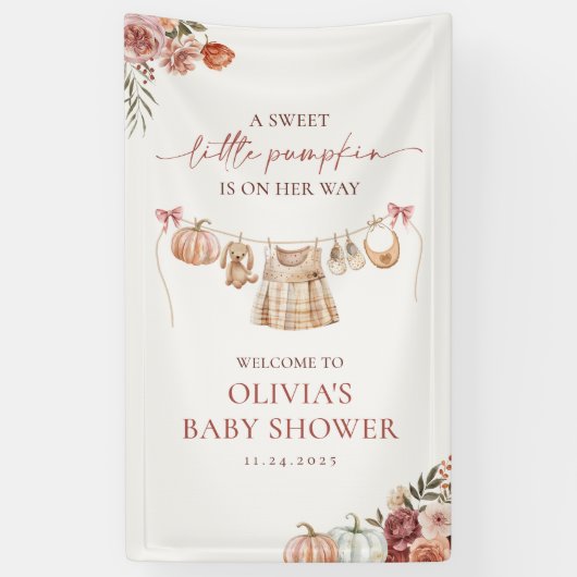 Little Pumpkin Herfst Pink Girl Baby shower Welkom Spandoek (Verticaal)