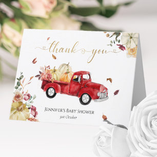 Little Pumpkin Herfst Rood Truck Baby shower Bedankkaart