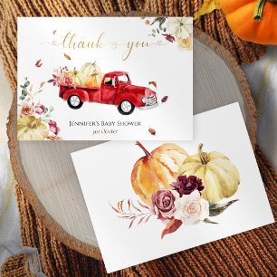 Little Pumpkin Herfst Rood  Truck Baby shower Bedankkaart