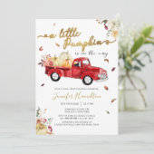 Little Pumpkin Herfst Rood  Truck Baby shower Kaart (Staand voorkant)