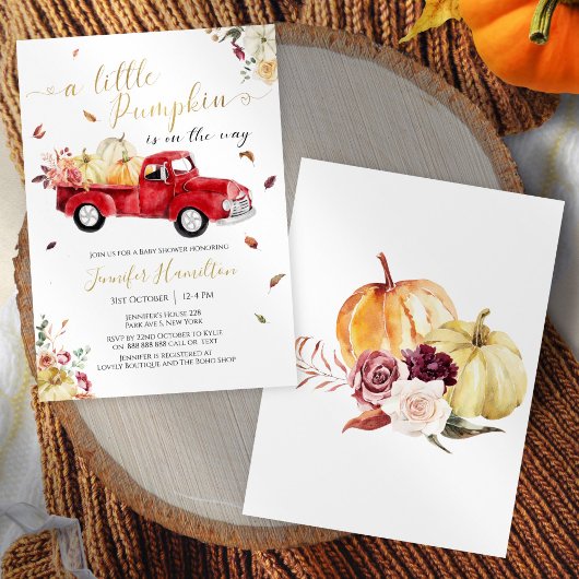 Little Pumpkin Herfst Rood  Truck Baby shower Kaart