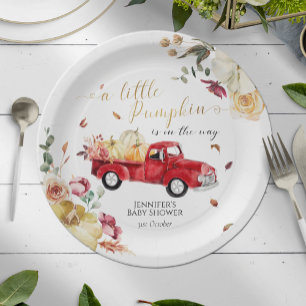 Little Pumpkin Herfst Rood Truck Baby shower Papieren Bordje
