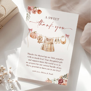 Little Pumpkin Herfst Roze Bloemen Meisje Baby sho Bedankkaart