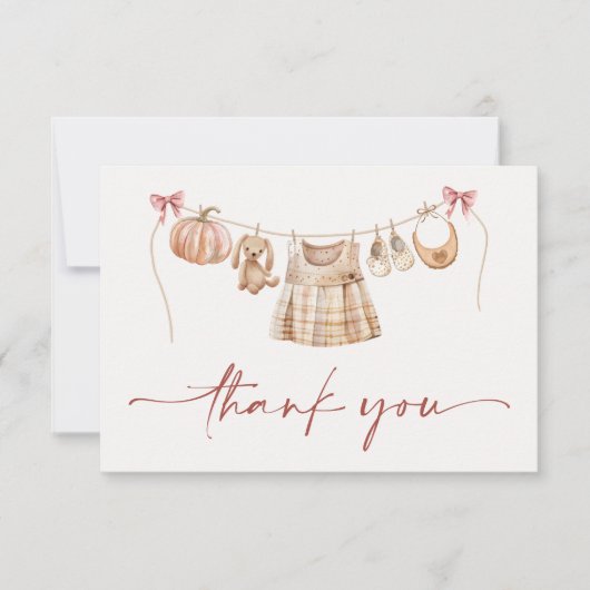 Little Pumpkin Herfst Roze Bloemen Meisje Baby sho Bedankkaart (Voorkant)