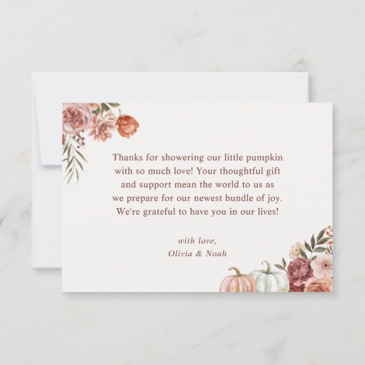Little Pumpkin Herfst Roze Bloemen Meisje Baby sho Bedankkaart (Achterkant)