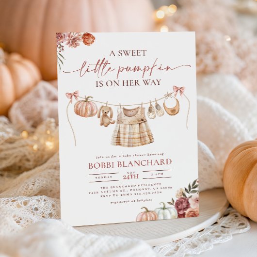 Little Pumpkin Herfst Roze Bloemen Meisje Baby sho Kaart