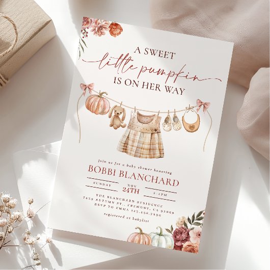 Little Pumpkin Herfst Roze Bloemen Meisje Baby sho Kaart