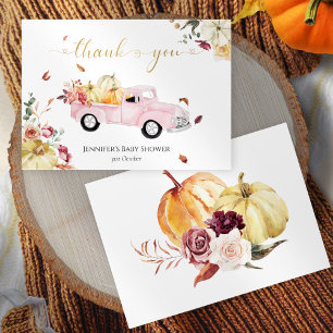 Little Pumpkin Herfst Roze  Truck Baby shower Bedankkaart