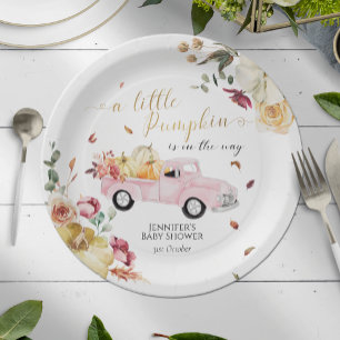 Little Pumpkin Herfst Roze  Truck Baby shower Papieren Bordje