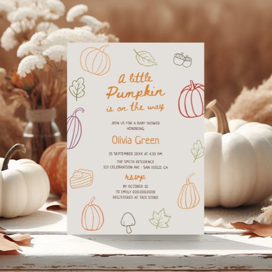 Little Pumpkin Herfst Schattige Doodle Baby shower Kaart