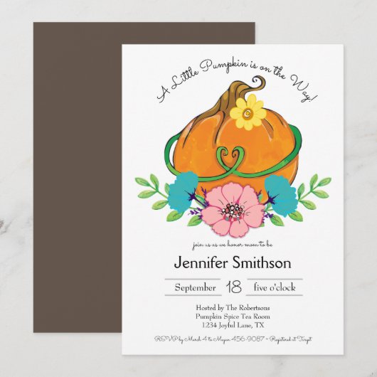 Little Pumpkin Herfst Theme Baby Shower Invitation Kaart (Voorkant / Achterkant)