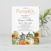 Little Pumpkin Herfst Trendy Neutral Baby shower Kaart (Staand voorkant)