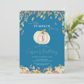 Little Pumpkin Herfst Verjaardag Waterverf Blauw Kaart (Staand voorkant)