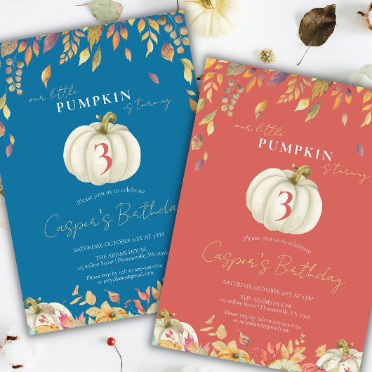 Little Pumpkin Herfst Verjaardag Waterverf Blauw Kaart