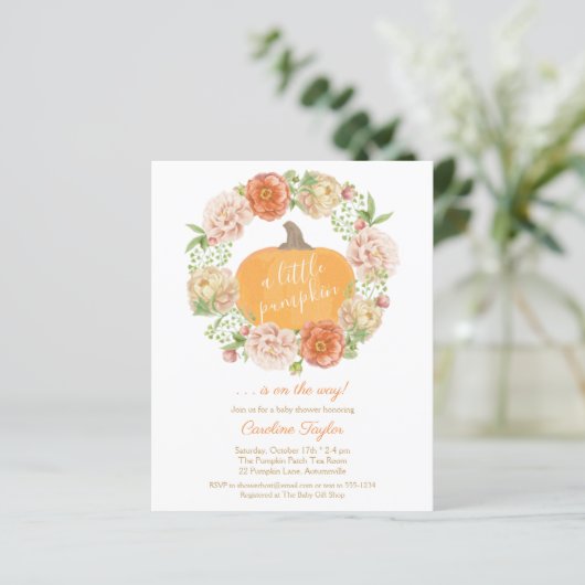 Little Pumpkin Herfst Wreator Baby shower Invitati (Staand voorkant)