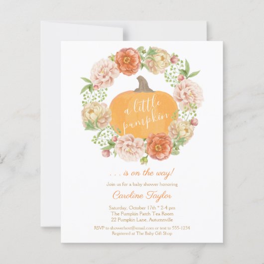 Little Pumpkin Herfst Wreator Baby shower Invitati (Voorkant)