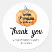 Little Pumpkin is on the way Baby Shower  Ronde Sticker (Voorkant)