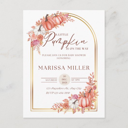 Little Pumpkin Is On the Way Invitation  Briefkaart (Voorkant)