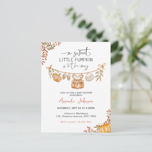 Little Pumpkin is onderweg Herfst Baby shower Briefkaart (Staand voorkant)
