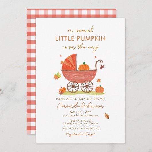 Little Pumpkin is op de weg Baby shower Kaart (Voorkant / Achterkant)