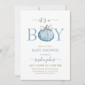 Little Pumpkin is op de weg Blue Bow baby shower Kaart (Voorkant)