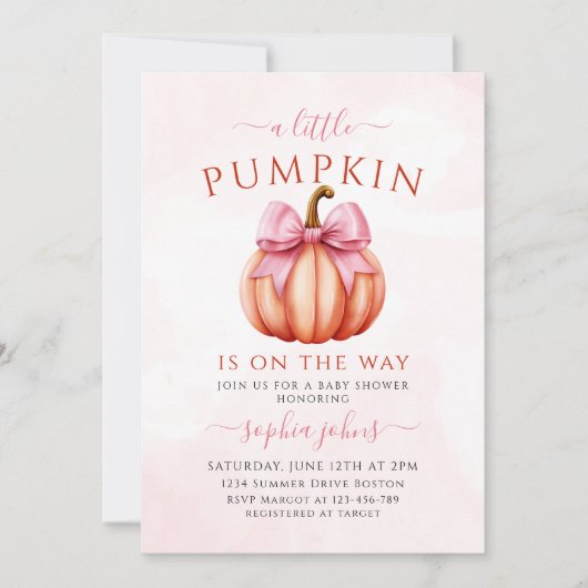 Little Pumpkin is op de weg Pink Bow baby shower Kaart (Voorkant)