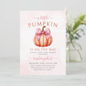 Little Pumpkin is op de weg Pink Bow baby shower Kaart (Staand voorkant)