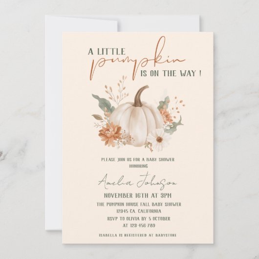 Little Pumpkin is op weg naar Herfst Baby shower Kaart (Voorkant)